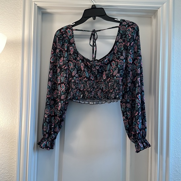 TopShop Crop Smocked Square Neck Floral Print Blouse Multicolor//size 4-6 - Picture 4 of 6